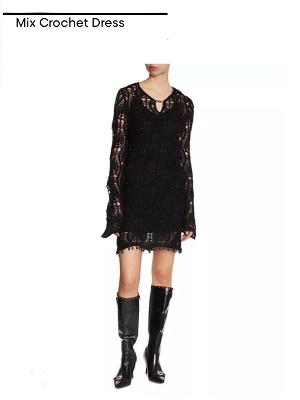 Versace Jeans Couture Mix Crochet Dress, Long-Sleeve Black Mini, XS